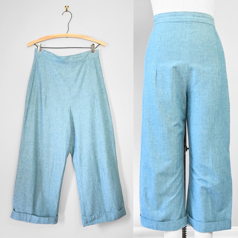Handmade in USA wide leg chambray retro high waist pants by Revelle Collection